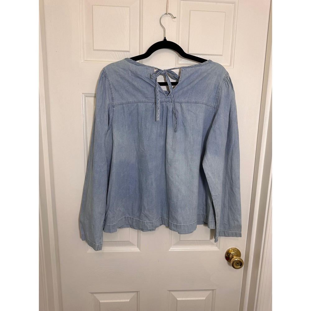 Madewell Womens Light Wash Denim Tie Back Long Sleeve Chambray Blouse Large NWOT - Picture 3 of 4